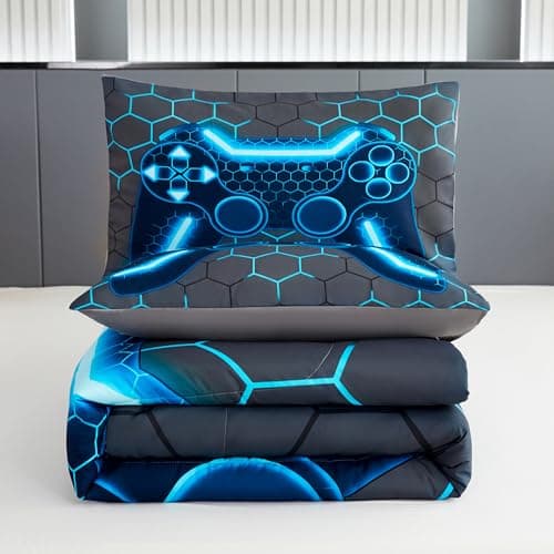 akkialla Gaming Twin Size Bedding Set for Kids Boys Girls and Teens,Game Controller Comforter Set(2 Pieces) Down Alternative Comforter for All Seasons,Gamer Home Decor(Blue,Twin) - Image 4