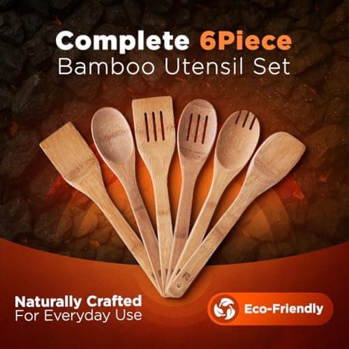 Amazon.com: Riveira Dark Bamboo Wooden Spoons for Cooking 6-Piece, Apartment Essentials Wood Spatula Spoon Nonstick Kitchen Utensil Set Premium Quality Housewarming Gifts for Everyday Use: Home & Kitchen - Image 6