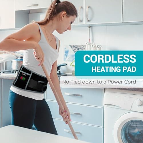 Comfytemp Cordless Heating Pad with Massager for Back Pain Relief, Portable Lower Back Massager Wearable, Birthday Gifts for Dad Mom Men Women Elderly, Rechargeable Period Cramps, 3 Heat Auto-Off, 58" - Image 2