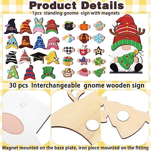Blulu Interchangeable Wooden Gnome Decor DIY Holiday Seasonal Fall Gnomes Halloween Tiered Tray Decoration with Magnet Pieces Halloween Welcome Sign for Holiday Decorations(Cute) - Image 4
