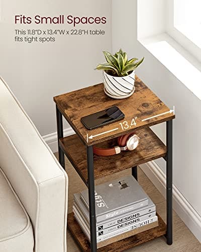 VASAGLE Side Table, Small End Table, Tall Nightstand for Living Room, Bedroom, Office, Bathroom, Rustic Brown and Classic Black ULET273B01 - Image 6
