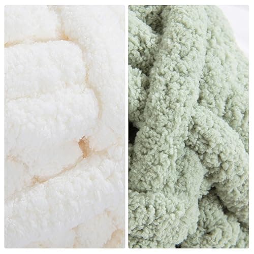 HOMBYS 8 Pack Assorted Chunky Yarn for Crocheting,Super Bulky Large Soft Fluffy Yarn,Plush Fuzzy Yarn,Thick Chenille Yarn for Hand Knitting/Arm Knitting,4 White & 4 Sage Green(27yds,8 oz Each Skein) - Image 6