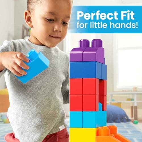 MEGA BLOKS First Builders Toddler Blocks Toys Set, Big Building Bag with 80 Pieces and Storage, Blue, Ages 1+ Years - Image 5