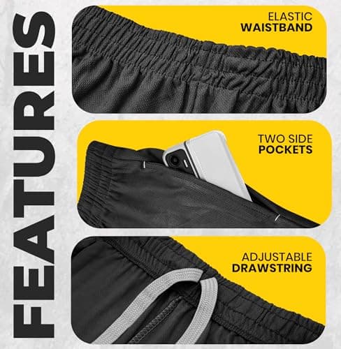 NY Threads Men's Athletic Shorts Quick Dry Loose-Fit Lightweight Running Workout Gym Shorts with Pockets, Large, Black - Image 2