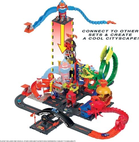 Hot Wheels City Wreck & Ride Gorilla Attack with 1 Car, Connects to Other Sets, Gas Station-Themed Set, Gift for Kids 4 to 8 Years Old - Image 6