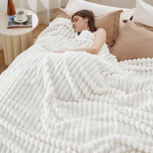 Bedsure GentleSoft Blankets Queen Size for Bed - Cozy Soft Blankets for Women, Cute Large Bedding Fleece Throws for Girls, Off White, 90x90 Inches - Image 3
