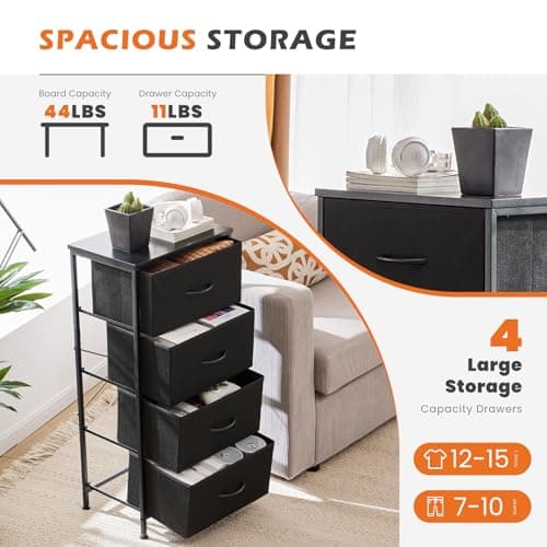 Sweetcrispy Nightstand Small Bedroom Dresser with 4 Fabric Drawers, Bed Side Furniture End Table, Wooden Top Cabinet Night Stand Dresser for Closet, Entryway, Dorm, Black - Image 4