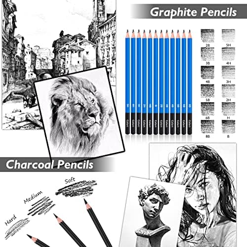 Caliart 176PCS Art Supplies Sketching Kit with 100 Sheets 3-Color Sketch Book, Graphite Colored Charcoal Watercolor & Metallic Pencils, School Supplies Gifts for Artists Adults Teens Girls Boys Kids - Image 4