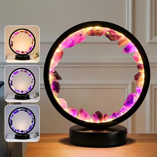 Amethyst Crystal Table Lamp, Natural Healing Crystals Bedside Lamp, 3 Colors Dimming Mode USB Port Night Light Energy Purple Crystal Lamp for Living Room Bedroom Home Decor Birthday Gift for Women