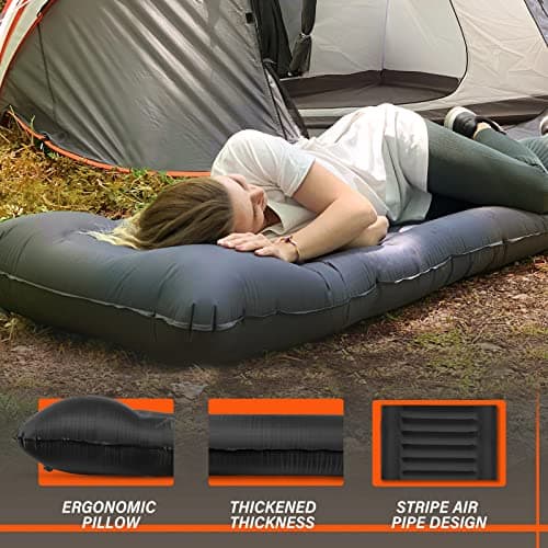 TOBTOS Inflatable Camping Sleeping Pad with Pillow, Thick 6 Inch Ultralight Sleeping Pad with Built-in Pump, Lightweight Sleeping Mat for Camping, Backpacking, Hiking, Tent (Grey) - Image 4