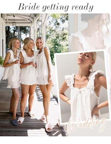 KFUBUO Womens Pajamas Set 2 Piece Ruffle Pj Soft Tank Top and Shorts Sleepwear Set Bridal Pajama for Women Set White - Image 5