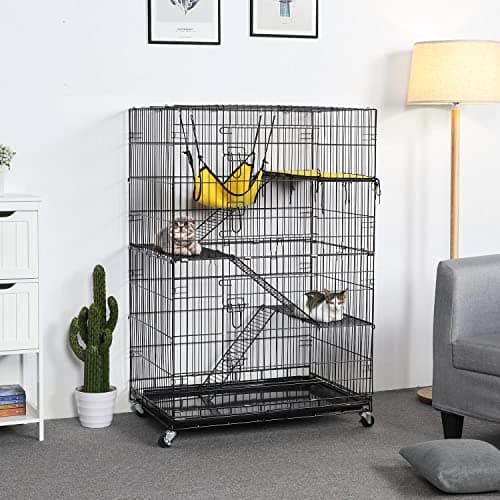 Yaheetech 49'' Collapsible Cat Cage 4-Tier Metal Cat Kennel Ferret Enclosure Chinchilla Cage with Rotating Casters/Ramp/Ladders/Hammock for Indoor Kitten - Image 2