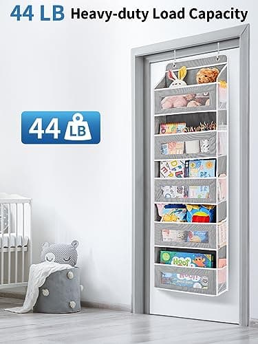 JARLINK Over The Door Organizer Storage, 5 Shelf Hanging Door Organizer with 5 Large Capacity Pockets, Anti Tilt 44 lb Load Behind Door Storage for Bedroom, Bathroom, Pantry, Nursery, (Grey) - Image 6