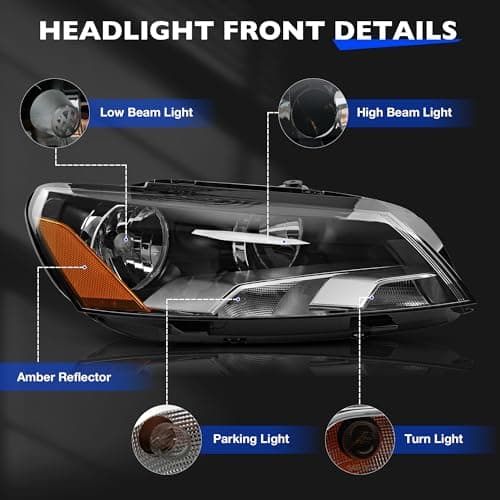 Misakomo Headlights Assembly - Chrome Housing Headlamps Compatible with Volkswagen VW Passat 2012-2015 - Replacement for 561941006D, 3411131RAS2, and VW2503148 - Passenger Side RH - Image 4