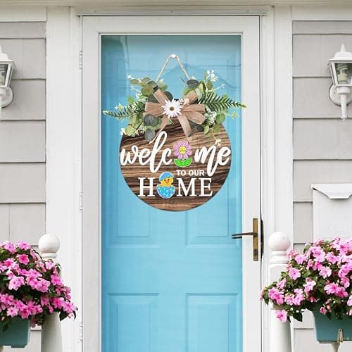 Interchangeable Welcome Sign for Front Door with 4 Seasonal Wreaths and 21 Changeable Icons, Farmhouse Rustic Outdoor Welcome Signs Porch, Holiday Spring Summer Winter Fall Decorations for Home Gifts - Image 8