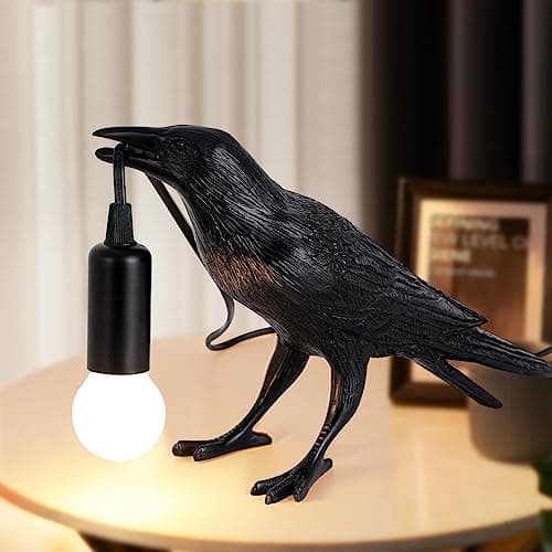 Shandaglo Crow Lamp Raven Table Lamp with Bulb, Gothic Crow Light - Raven Decor for Bedside Bedroom Living Room Decor