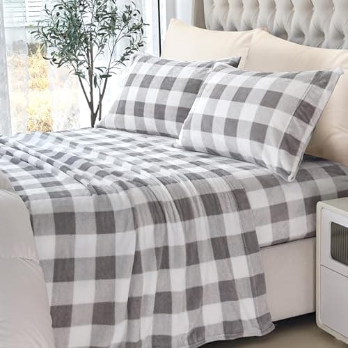 Elegant Comfort Luxuriously Soft 4-Piece Velvet Plush Flannel Sheet Set - Premium Quality - Cozy Warm, Anti-Static, Non Pilling Fuzzy Velvet Flannel Fleece Deep Pocket Sheet Set - Full, Buffalo Gray - Image 6