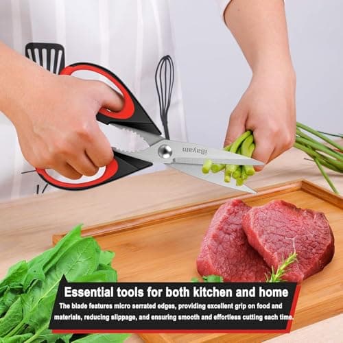 iBayam Kitchen Scissors All Purpose Heavy Duty, Kitchen Utensils Set, Stainless Steel Cooking Utensils Gadgets, Meat Poultry Food Shears Dishwasher Safe Utility Tools Home Gift, with Protective Sheath - Image 5