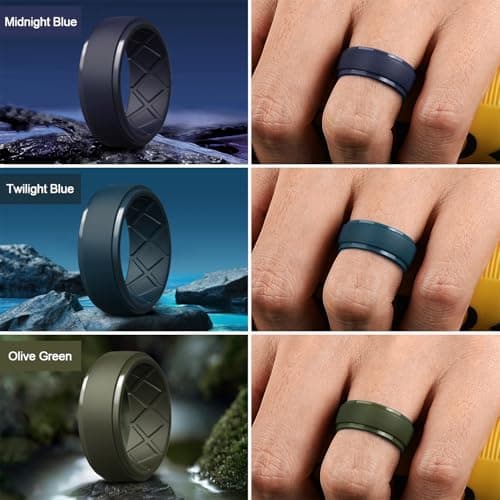 Egnaro Men's Silicone Rings 10mm Wide 2.5mm Thick Rubber Wedding Bands, Multipack 1/4/7 Breathable Comfort Fit For Workout - Image 4