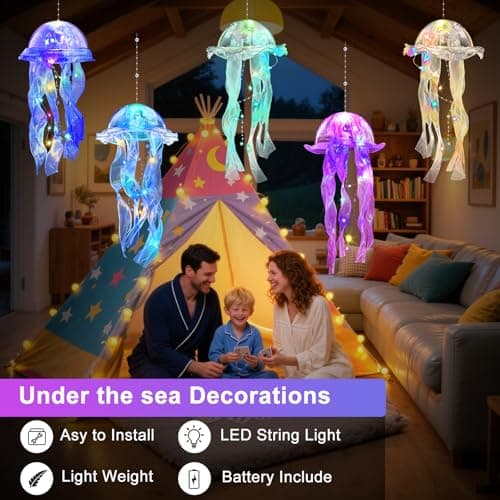 AWATIN Jellyfish Decor, 10 Pcs Jellyfish Lanterns - Hanging Jelly Fish Decoration for Mermaid Theme Party & Under The Sea Party Decorations, Birthday Gift Supplies for Women Girls Baby (5 Colors) - Image 2