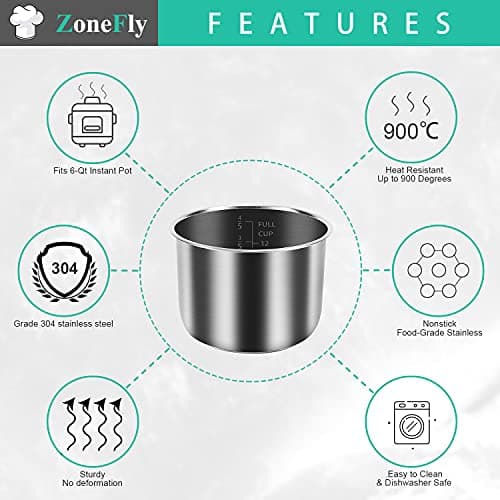ZoneFly Stainless Steel Inner Pot Compatible with Instant Pot 6 Qt, Original 6 Quart InstaPot Replacement with Polished Surface Non-Stick and 2 Sealing Rings - Image 2