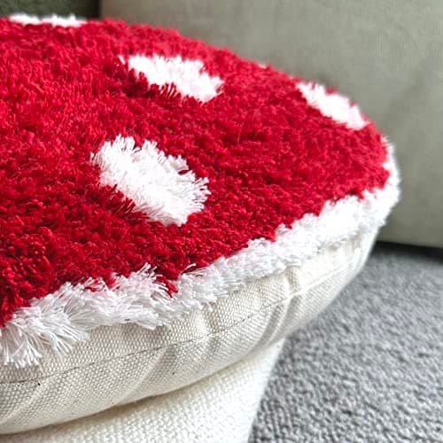 Dreamstall Mushroom Throw Pillow Tufted Shape Decorative Cushion 15” x 15” – Decor for Bed, Couch, Living Room (Red) - Image 4