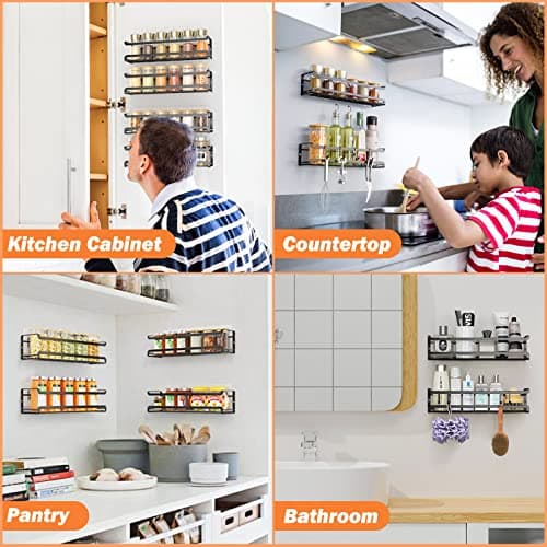 Bunoxea Spice Rack Wall Mounted 4 Pack,Space-Saving Spice Organizer for Spice Jars and Seasonings,Screw or Adhesive Hanging Spice Rack Organizer for Your Kitchen Cabinet,Pantry Door,11.41x2.75x2.75in - Image 6