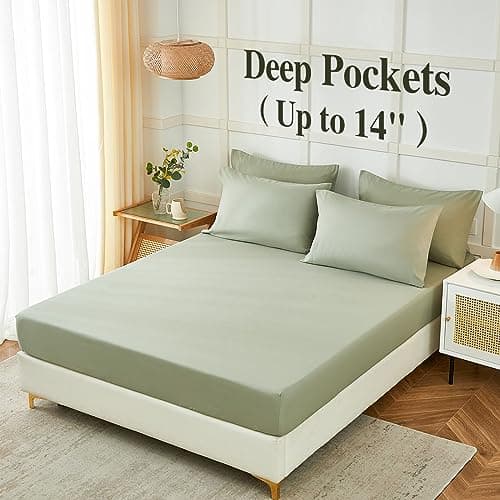 ILAVANDE Queen Sheets Set 6 Piece,Hotel Luxury Super Soft 1800 Series Microfiber Queen Bed Sheets Set-Wrinkle Free & Breathable-14 Deep Pocket Sheets for Queen Size Bed(Queen,Sage Green) - Image 3