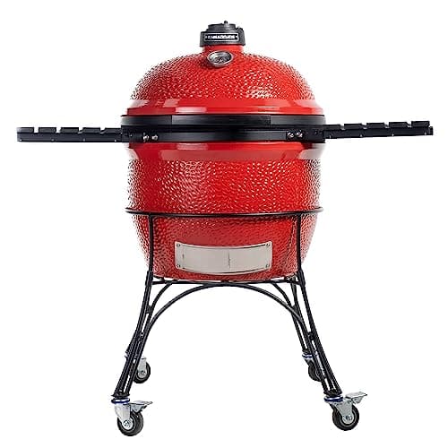 Kamado Joe Big Joe Series I 24-inch Ceramic Charcoal Grill and Smoker with Cart, Side Shelves, Stainless Steel Grates and 450 Cooking Square Inches in Red, Model BJ24Rh