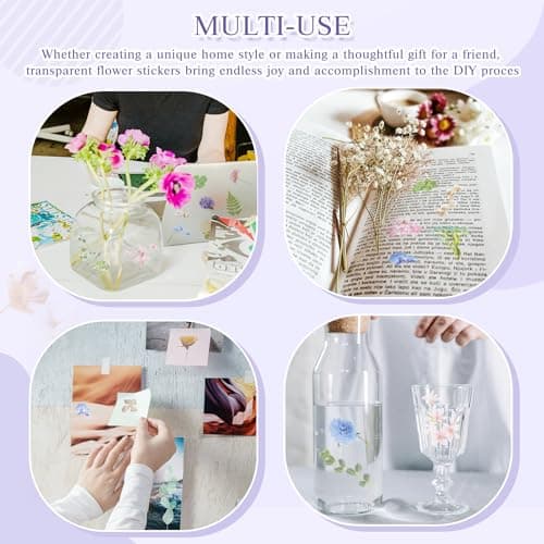 160Pcs Natural Flower Stickers for Scrapbooking,Self-Adhesive Transparent Flower Stickers Scrapbook Supplies Journaling Supplies for Adult Card Making Letters DIY Water Bottle Cards Decoration (160) - Image 4