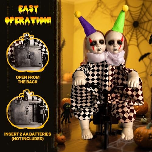Halloween Decorations, Animatronic Scary Talking Clown with Motion, Biking Clown Decors, Touch and Sounds Activated, Indoor or Covered Outdoor Halloween Decorations, Haunted House Props - Image 6