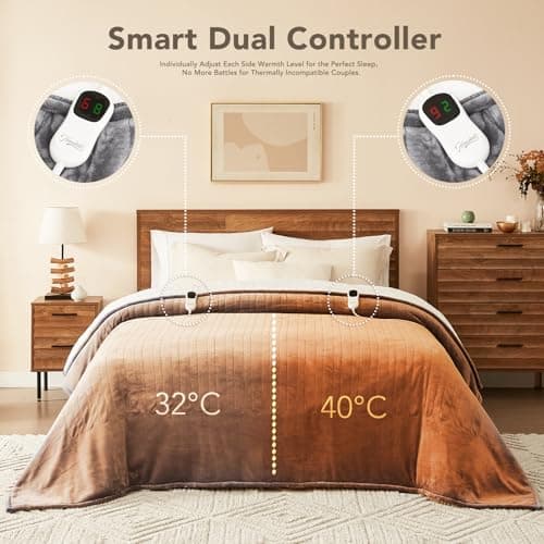 Homemate Electric Heated Blanket Twin - 62"x84" Heating Bed Blankets Throw with 10 Heating Levels 8 Hours Auto Off Fast Heating Over-Heated Protection Ultra Soft Warm Flannel ETL Certified Grey - Image 7