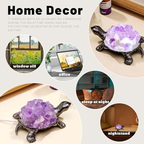 Runyangshi Natural Amethyst Turtle Night Lamp Healing Crystal Bedroom Bedside Table Lamp USB Port Home Decor Women Men Gift - Image 7