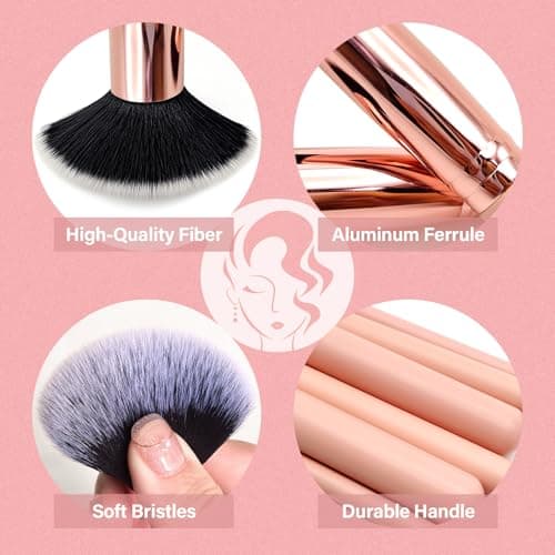 Makeup Brushes Set, Mlemle Professional 26 Pcs Makeup Kit, Include Powder Foundation Concealers Blush Eye shadows 21 Pcs Makeup Brushes and 2 Powder Puff, 3 Makeup Sponge(A01-Pink) - Image 4