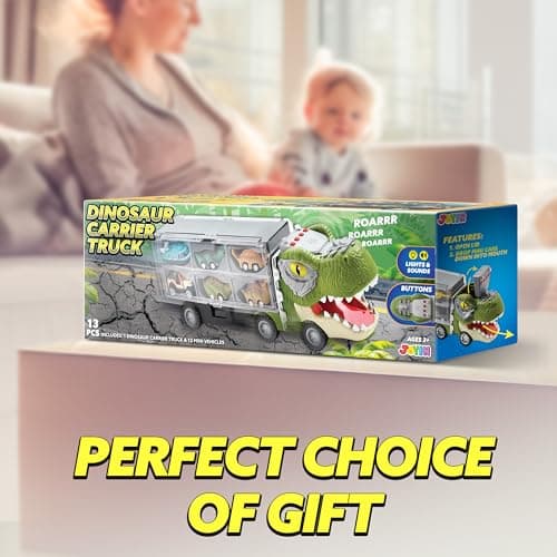 JOYIN 13 in 1 Dinosaur Toys for Kids 3-5, Dinosaur Truck with 12 Pull Back Cars, Small Cars Set, Birthday Gifts Toys for 3 4 5+ Year Old Boy, Transport Carrier Truck for Toddlers 3-4 Years - Image 8