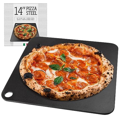 Steel Pizza Stone for Oven, Professional Baking Pizza Stone Made from Solid Steel, 14"x14" Unbreakable Thick, Create a Pizzeria Style Crust at Home