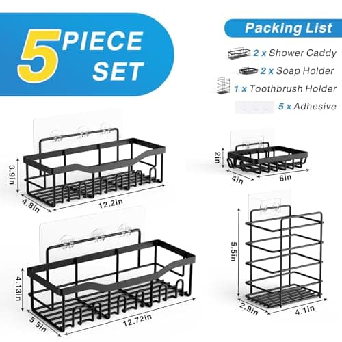 EUDELE Adhesive Shower Caddy, 5 Pack Rustproof Stainless Steel Bath Organizers With Large Capacity, No Drilling Shelves for Bathroom Storage & Home Decor-XL Size - Image 7