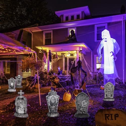 Yuleglowix 17 Inch Halloween Yard Signs Tombstones for Graves Decor Set with Stakes. Nightmare Before Christmas Inspired, Halloween Gravestones Outdoor Decorations Scary Decoration Displays for Party - Image 5