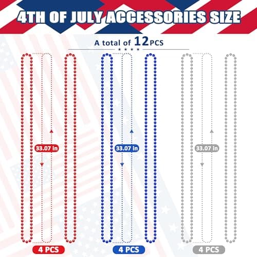 EOBOH 4th of July Party Favors, 12PCS Independence Day Necklaces Bulk, Fourth of July Red Blue Silver Beads Necklace, Patriotic Beads Bulk for Parade Party Celebration Favors Decorations - Image 2