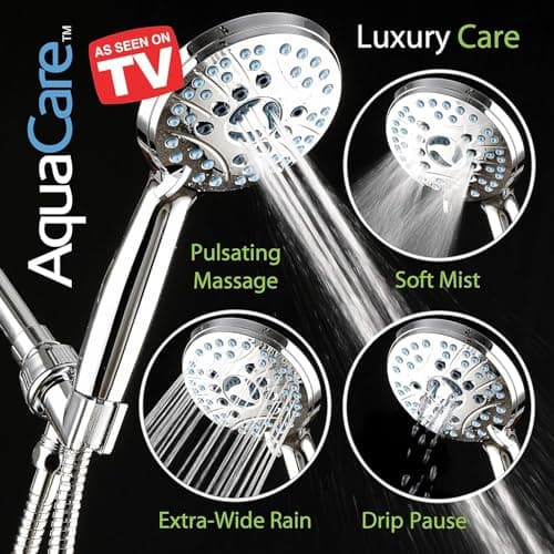 AquaCare High Pressure 8-mode Handheld Shower Head - Anti-clog Nozzles, Built-in Power Wash to Clean Tub, Tile & Pets, Extra Long 6 ft. Stainless Steel Hose, Wall & Overhead Brackets - Image 6