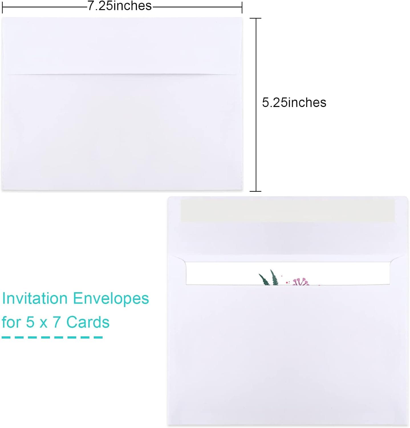 50 Packs 5x7 Envelopes, White A7 5x7 Envelopes for Invitations, Printable, Self Seal for Weddings, Photos, Postcards, Greeting Cards, Mailing White A7 (5.25x7.25in) - Image 2