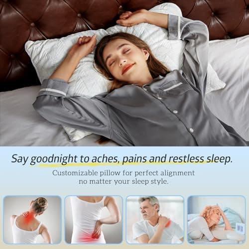 BETU Cooling Pillow Queen Size, Shredded Memory Foam Cool Pillow for Hot Sleepers, Adjustable Firm Soft Support Bed Pillows Perfect for Back Neck Pain and Side Sleeping with Pillow Case Cover, White - Image 3