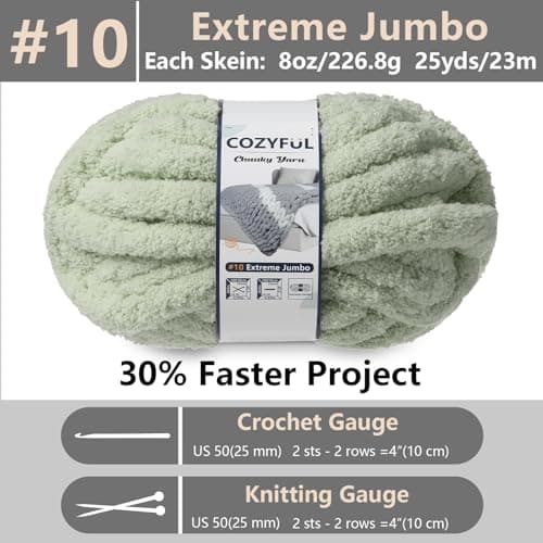 Cozyful Chunky Yarn for Hand Knitting - #10 Chunky Chenille Yarn, Jumbo Big Thick Chunky Yarns for Crocheting, Super Bulky Chunky Knit Blanket Yarns, 8 Skein (25 yds 8 oz Each Skein), Sage Green - Image 2