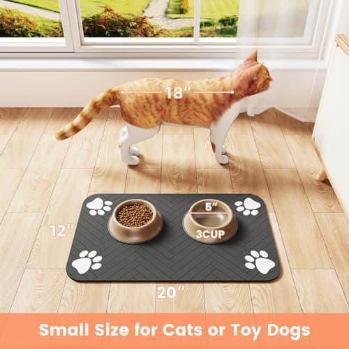 Pet Feeding Mat-Absorbent Pet Placemat for Food and Water Bowl, with Waterproof Rubber Backing, Quick Dry Water Dispenser Mat for Dog and Cat (12"x20", Striped Dark Gray) - Image 9