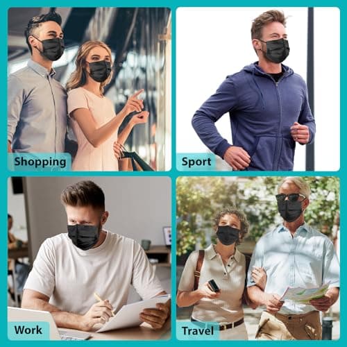 ZTANPS 100 PCS Disposable Face Masks, Black Disposable Masks, 3 Ply Protection Face Masks - Image 5