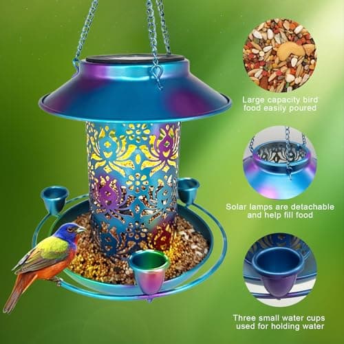 Solar Bird Feeder, Bring Three Nectar Water Cups & S Hook, Attractive Cardinals & Many Wild Various Birds, Squirrel Rust Weather & Water Proof as Gift Idea for Friends, Family, Elders - Image 3
