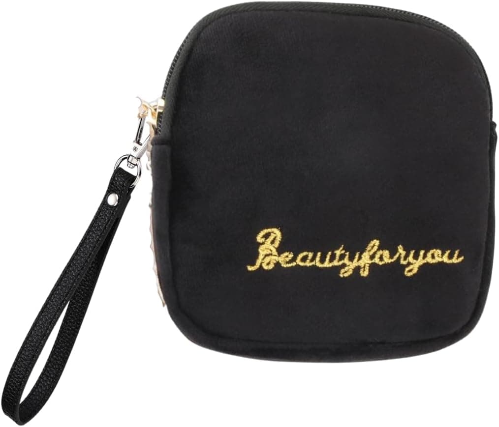 Reusable Sanitary Napkin Pads Storage Bag Portable for Women Girls | Soft Touch Velvet with Matching Open Clip Lanyard | Reusable | Zero Waste Period (Black Velvet) - Image 2