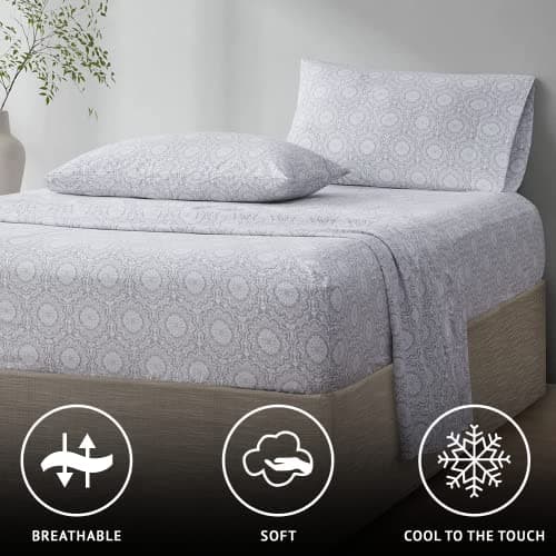 Comfort Spaces 100% Cotton Sheets King, Breathable, Naturally Cool Cotton Sheets, Soft Cotton Bed Sheets with 14" Elastic Pocket Fits up to 16" Mattress, All Seasons Sheet Set, Adelia Gray 4 Piece - Image 2