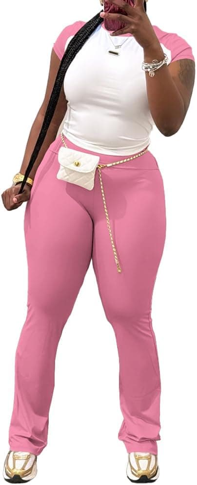 Nimsruc 2 Piece Outfits for Women Casual Sweat Sets 8118 Pink X-Large - Image 2