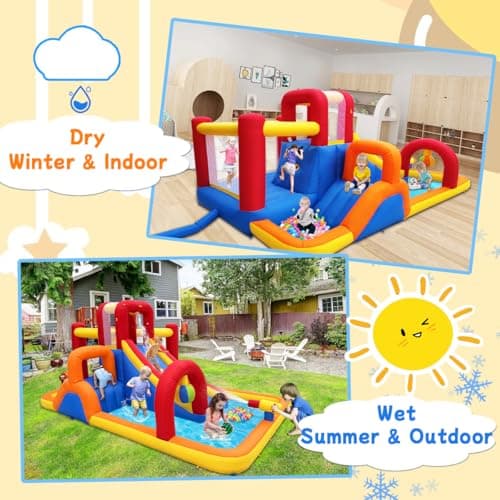 Hongcoral Bounce House with Slide and Obstacle Course for Kids 3-8 - Bounce, Climb, Slide, Boxing Ball, Small Climb&Slide for Indoor Outdoor Kids Party, Optional Water Slide & Pool for Summer Fun - Image 3